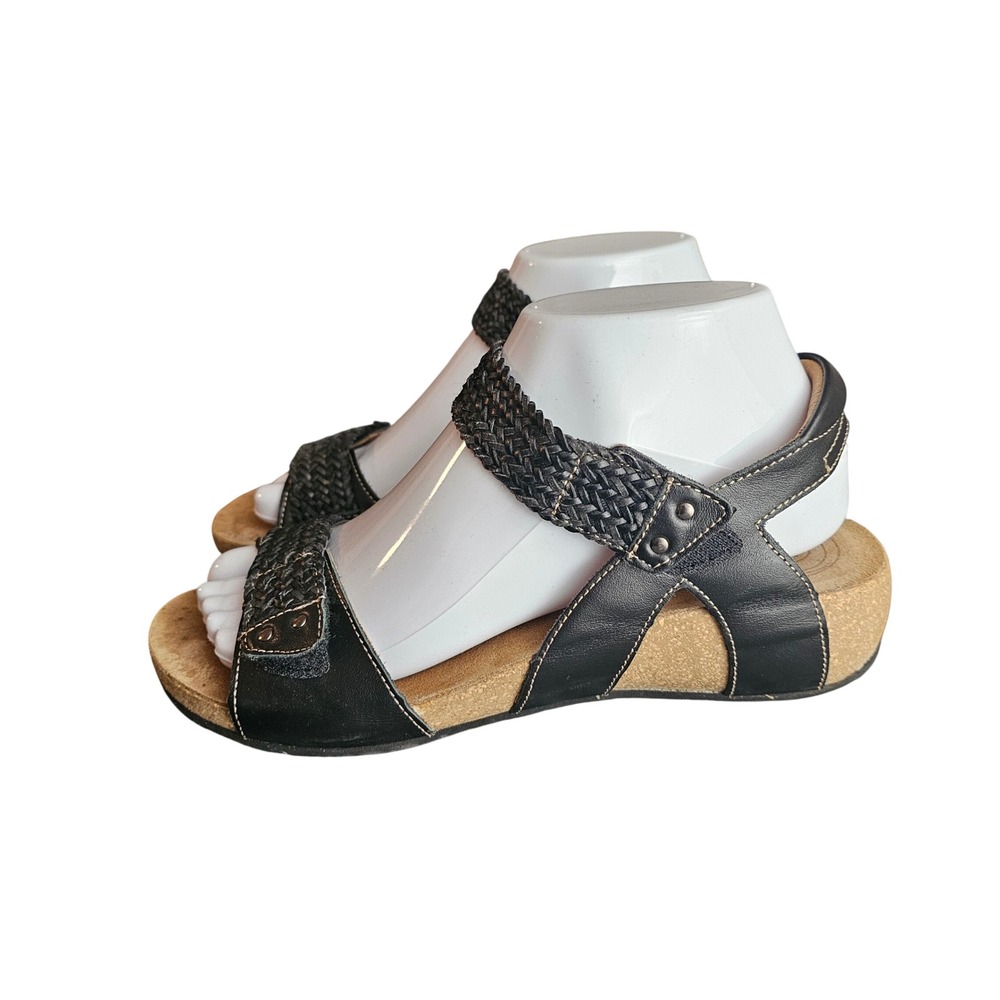 Taos Sandals Women's Sz 7-7.5 Bonnie Strappy Black Leather Casual Open Toe